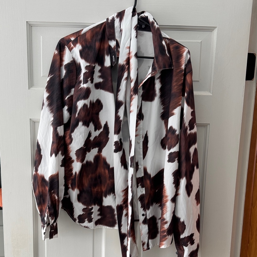 Nasty Gal Brown and White Abstract Shirt